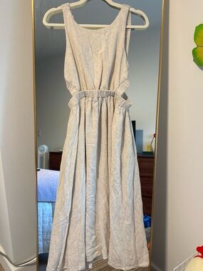 Modern Citizen Cream Linen A-Line Dress with Elastic Waist